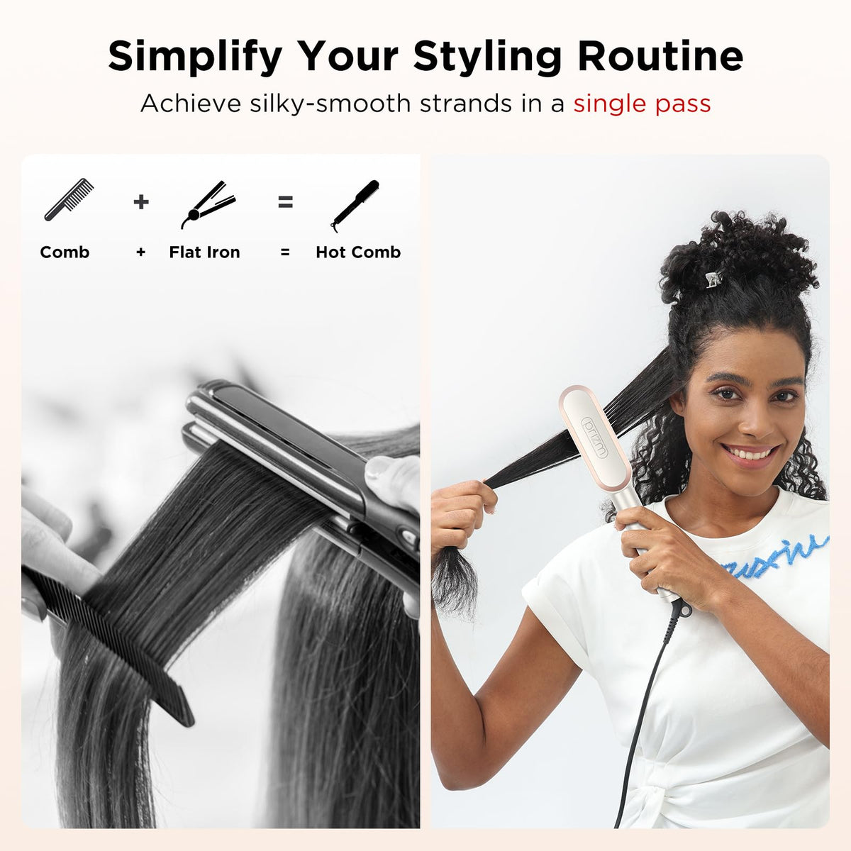 Prizm Hair Straightener Brush side view showing ergonomic handle for comfortable use.
