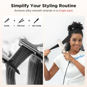 Prizm Hair Straightener Brush side view showing ergonomic handle for comfortable use.