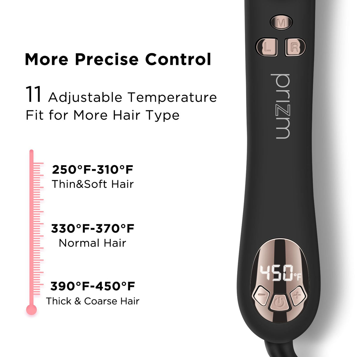 Prizm curling iron anti-rolling tip keeps the barrel steady during use.