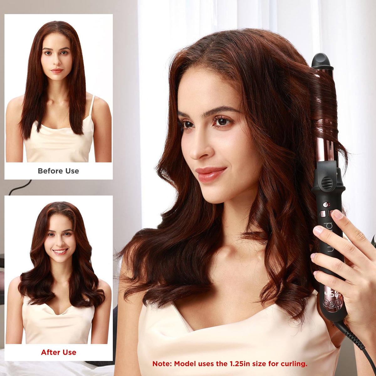 Prizm curling iron auto shut-off feature adds safety during styling.