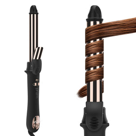 Prizm rotating curling iron with 1-inch barrel creates defined, voluminous curls.