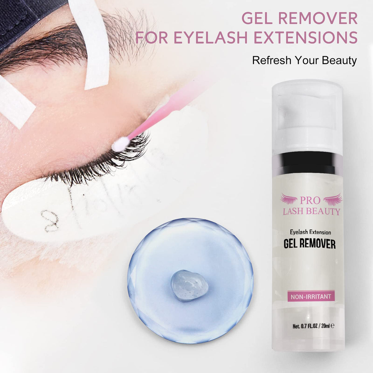PRO LASHBEAUTY remover gel close-up showing easy-to-control texture.