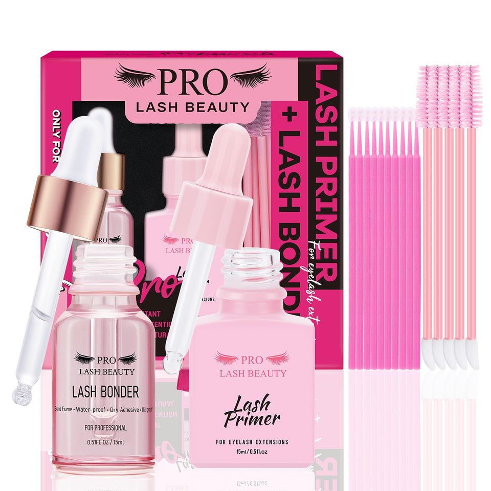 PRO LASHBEAUTY lash-bonder-primer kit 15ml-15ml ready for professional lash extensions prep base for strong adhesion