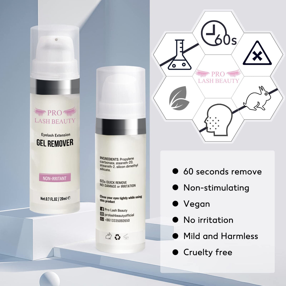 PRO LASHBEAUTY remover on lashes demonstrates safe extension removal.