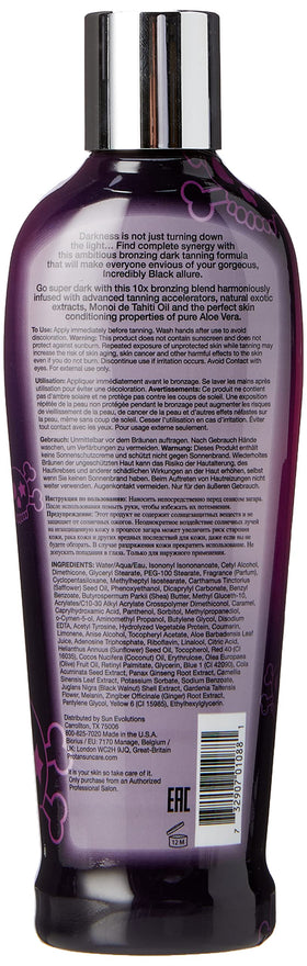 Pro Tan Incredibly Black bottle back with usage notes for smooth application