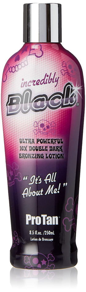 Pro Tan Incredibly Black Double Dark Bronzing Lotion bottle front view showing deep bronze color potential