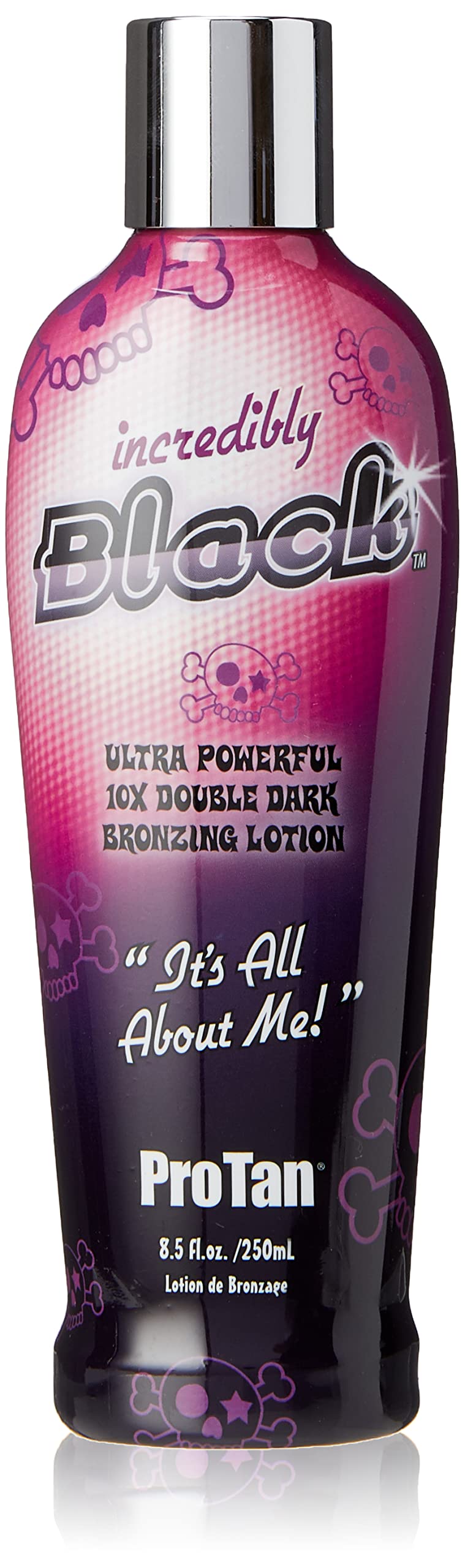 Pro Tan Incredibly Black Double Dark Bronzing Lotion bottle front view showing deep bronze color potential