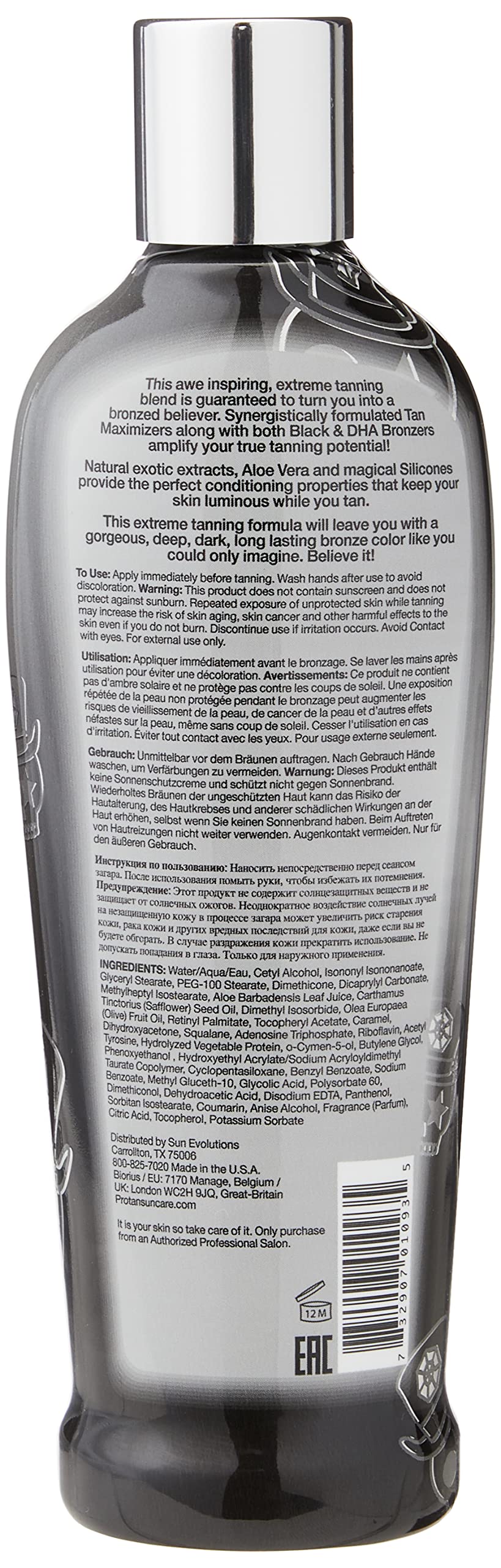 Pro Tan Unbelievably Black extreme tanning lotion pour captures instant bronze for quick color development