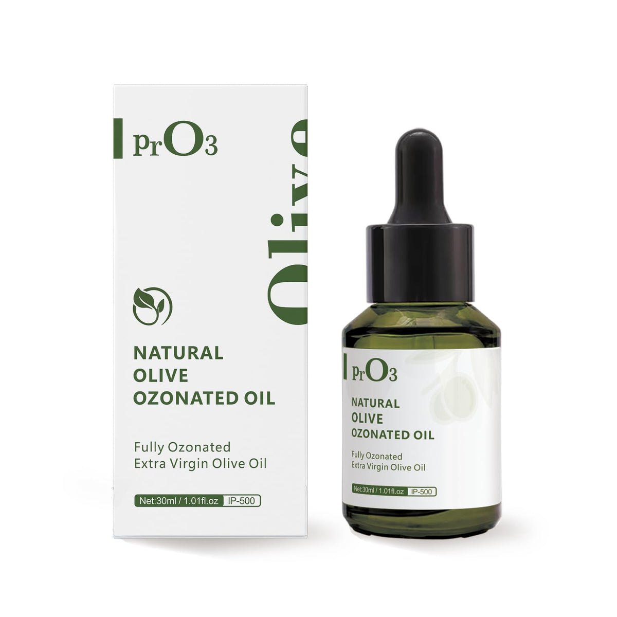 PrO3 fully ozonated olive oil bottle for premium skin nourishment.