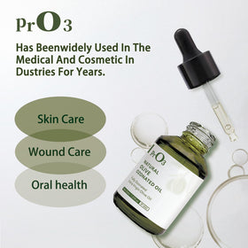 PrO3 olive oil ozonated essence with clear bottle for smooth application.