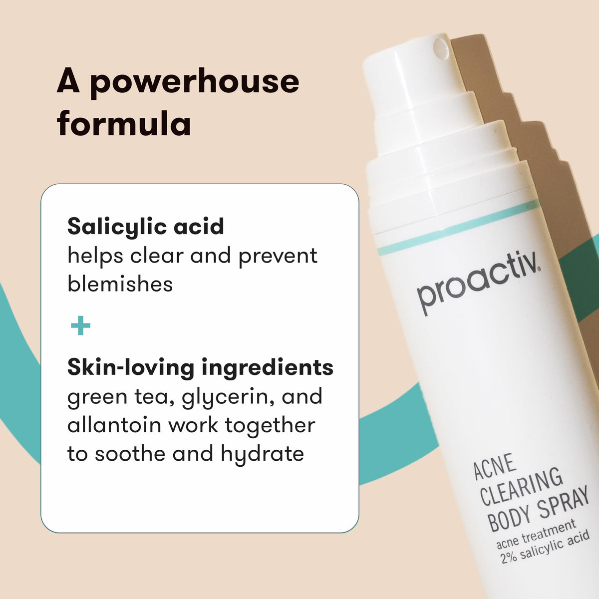 Proactiv 360-degree spray demonstrates easy coverage on hard-to-reach back
