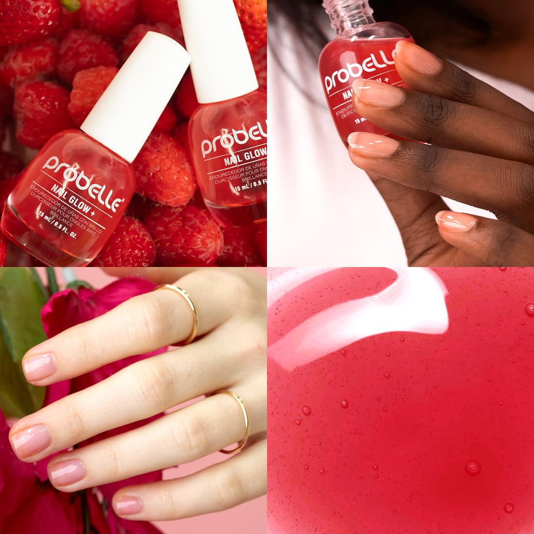 Probelle Nail Glow+ on-nail application demonstrates buildable sheer color and glossy finish.