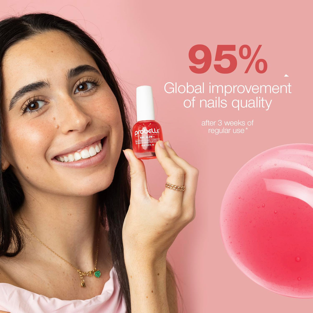 Probelle Nail Glow+ close-up highlights a smooth jelly-like gloss.