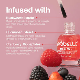 Probelle Nail Glow+ tint swatches reveal natural pink and purple translucence.