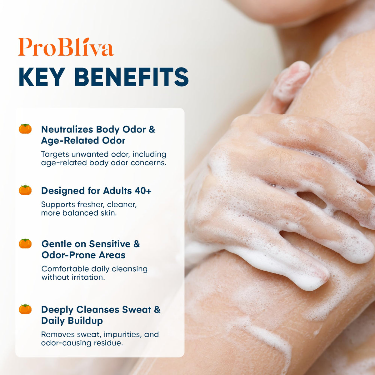 ProBliva Persimmon Soap bar with tea tree oil highlights natural deodorizing power.