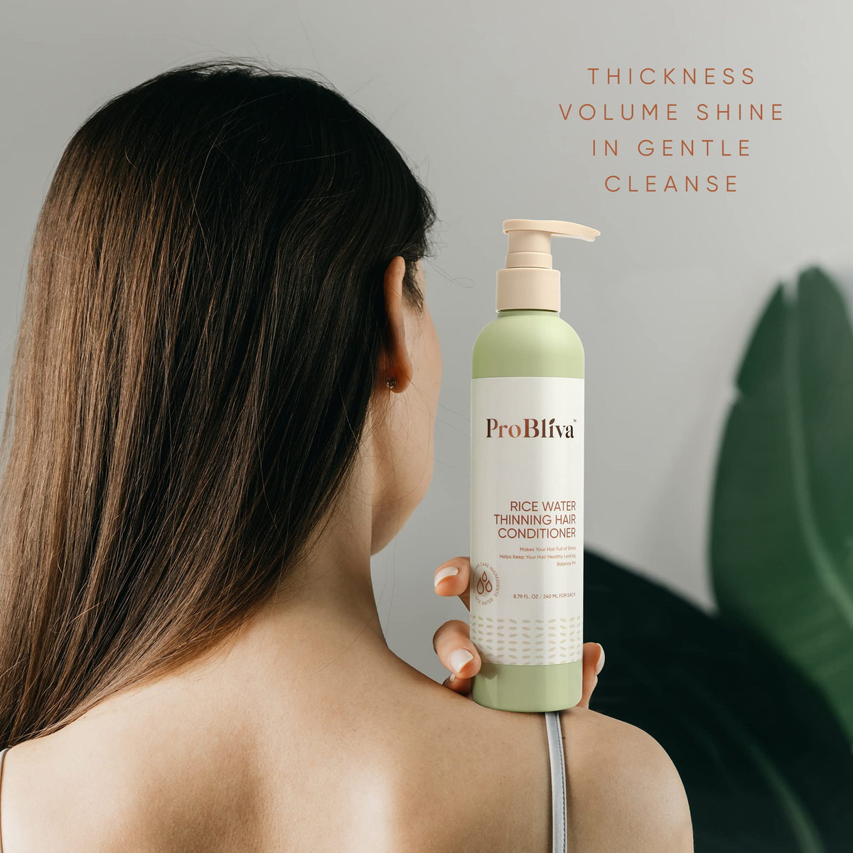 ProBliva Rice Water Conditioner label with biotin and caffeine blend