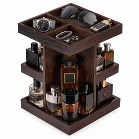 ProCase 360 rotating organizer displaying colognes and grooming bottles