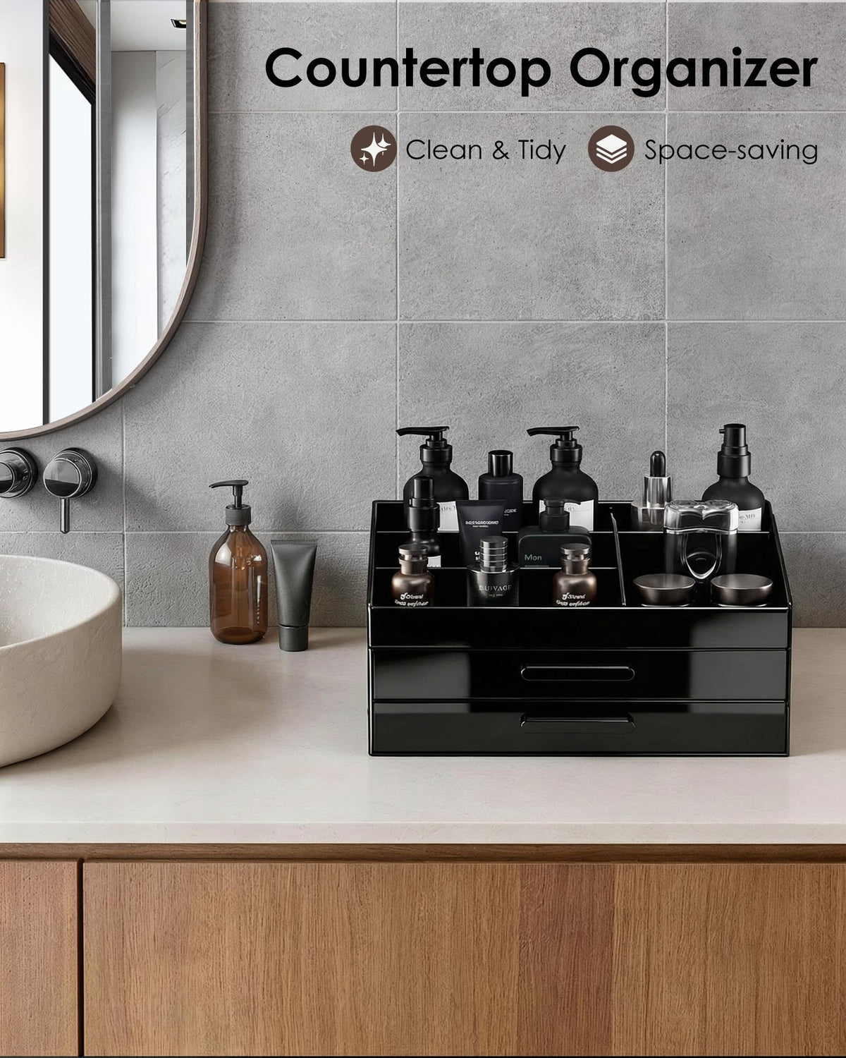 ProCase Acrylic Perfume Holder Black Finish, durable and water-resistant for bathroom surfaces.