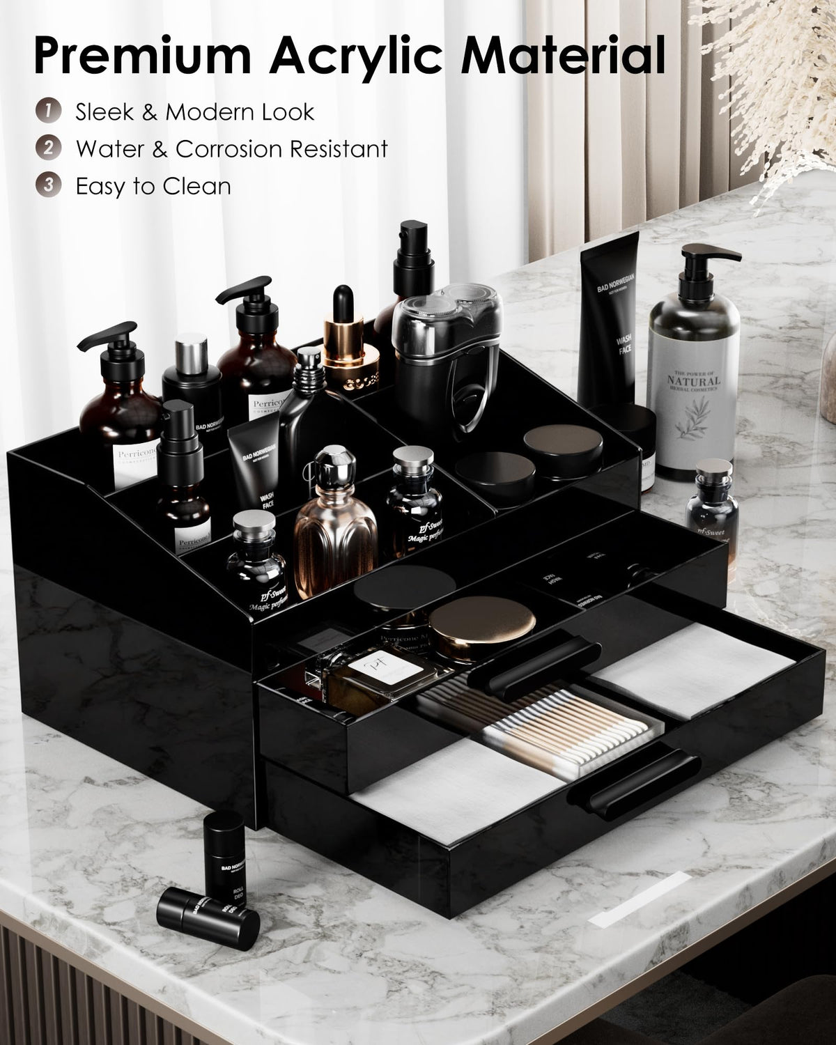 ProCase Bathroom Countertop Organizer keeps skincare and grooming items neatly organized.