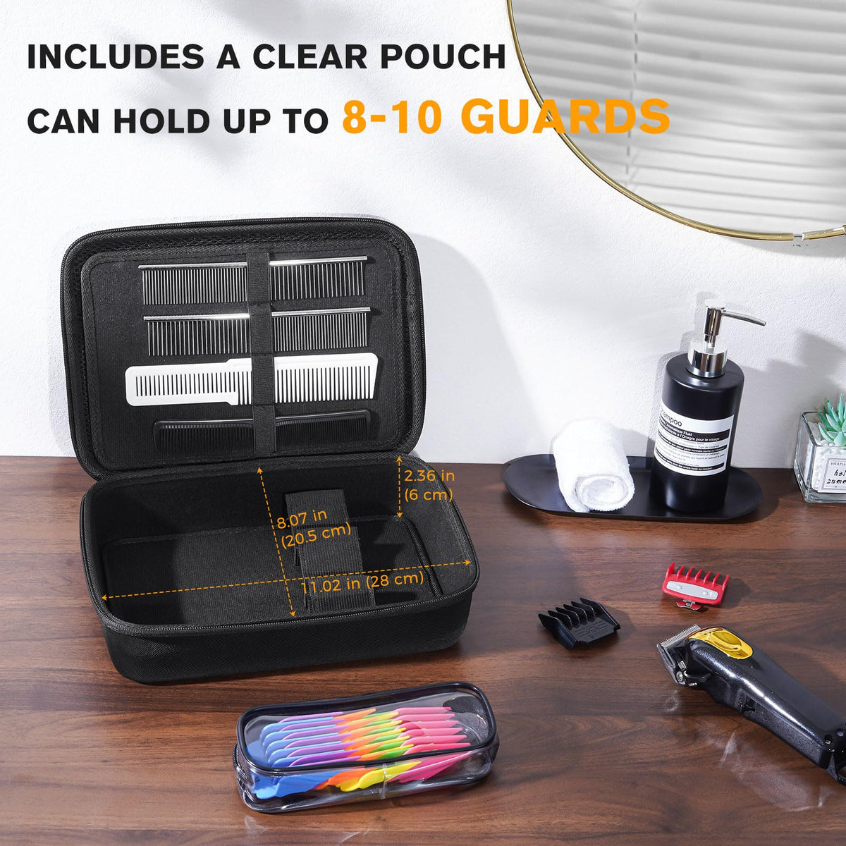 ProCase hard barber case clear pouch guards provide quick access to clipper guards.