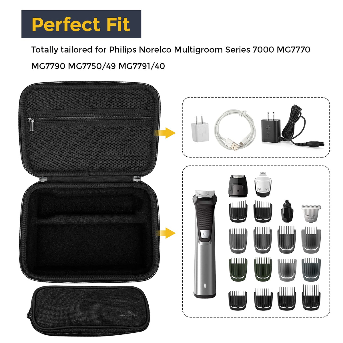 ProCase Norelco MG7750 interior layout keeps shaver and attachments organized