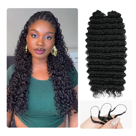 Procener Feather Crochet Hair 18in deep wave natural black with airy volume for daily wear.