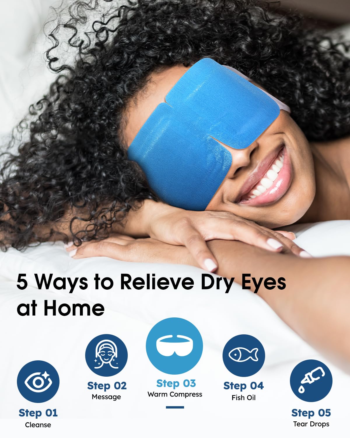 Warm steam visible as ProCIV blueberry steam eye mask calms tired eyes.