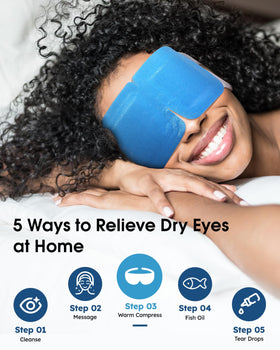 Warm steam visible as ProCIV blueberry steam eye mask calms tired eyes.