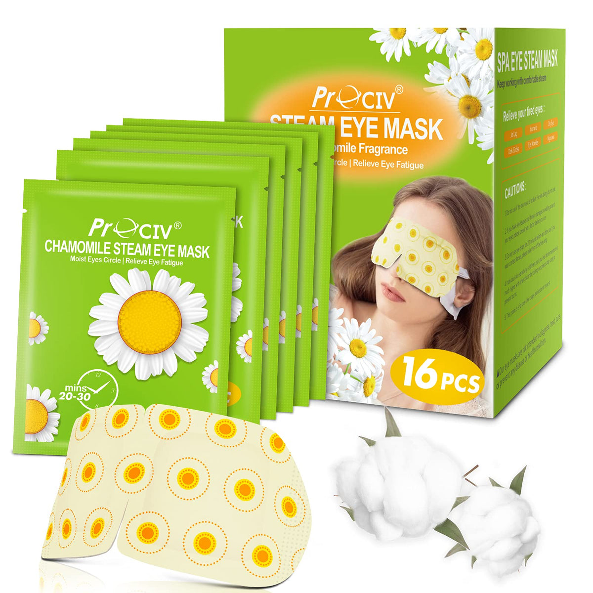 ProCIV steam eye mask being worn for quick relaxation after long screen time