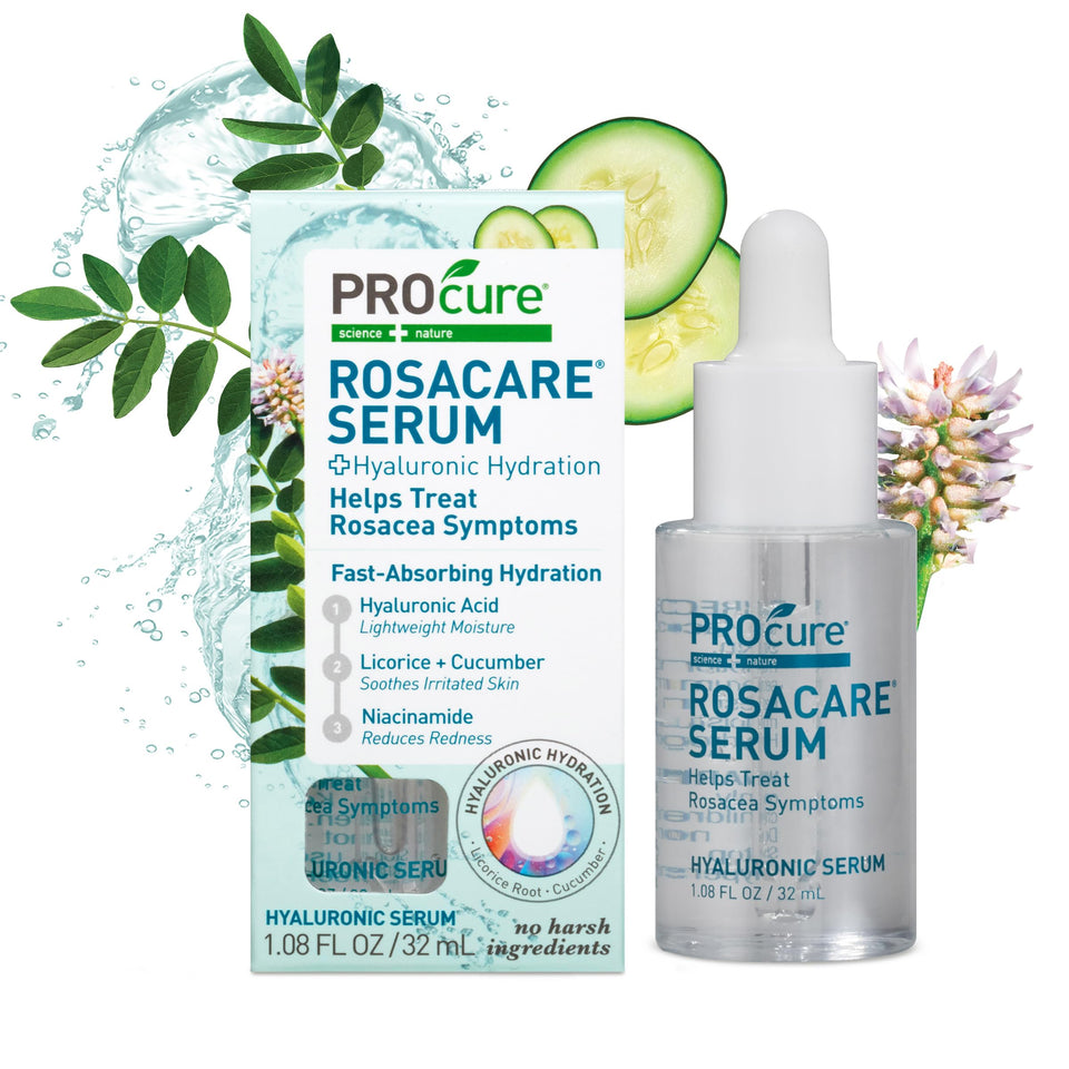 PROcure Rosacare serum bottle with pump for easy daily hydration.