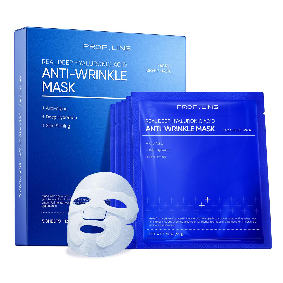 PROF.LING Real Deep Hyaluronic Acid Face Mask packaging enhances at-home hydration.