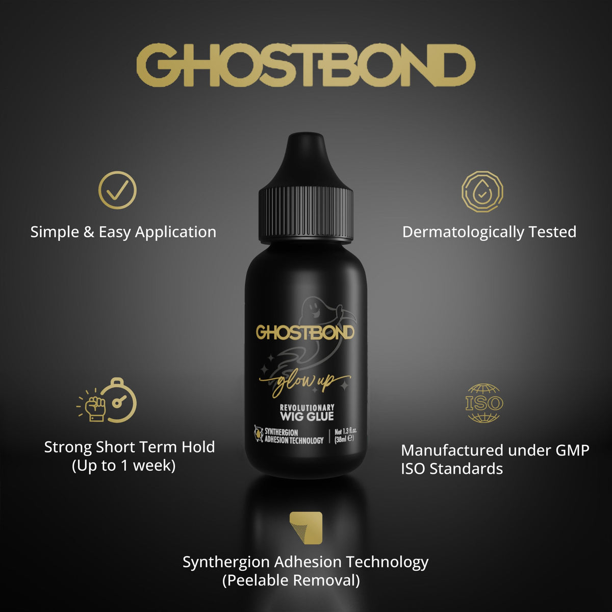 Professional Hair Labs GhostBond Glowup provides strong hold while peelable removal for beginners.