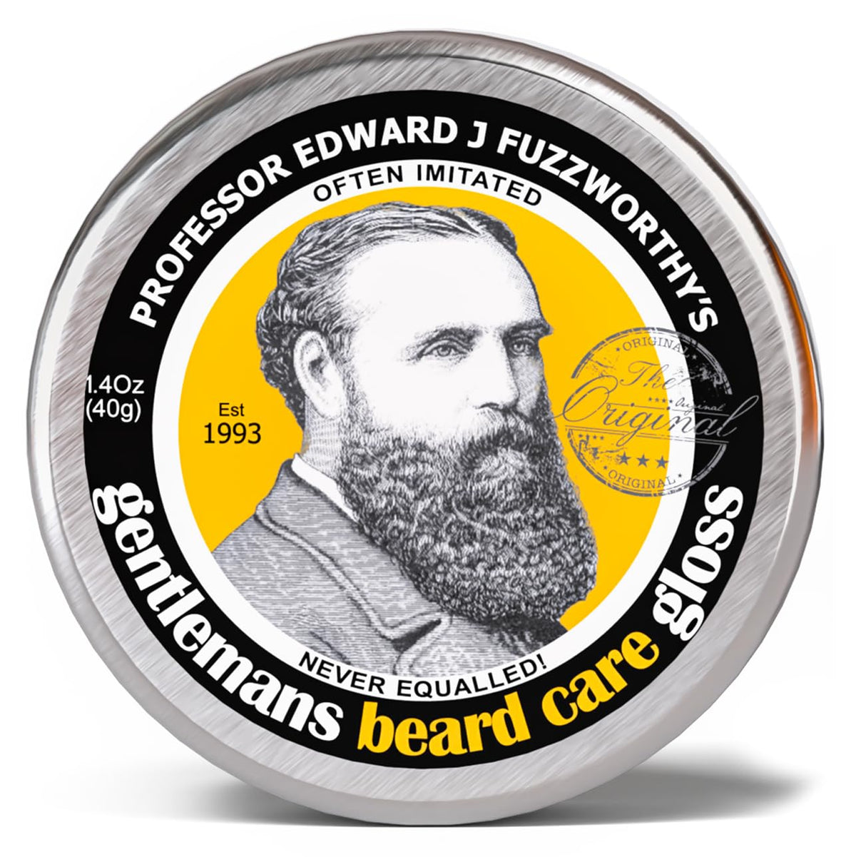 Professor Fuzzworthy's Beard Balm Gloss jar with Leatherwood honey softens and conditions beard.