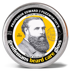 Professor Fuzzworthy's Beard Balm Gloss jar with Leatherwood honey softens and conditions beard.
