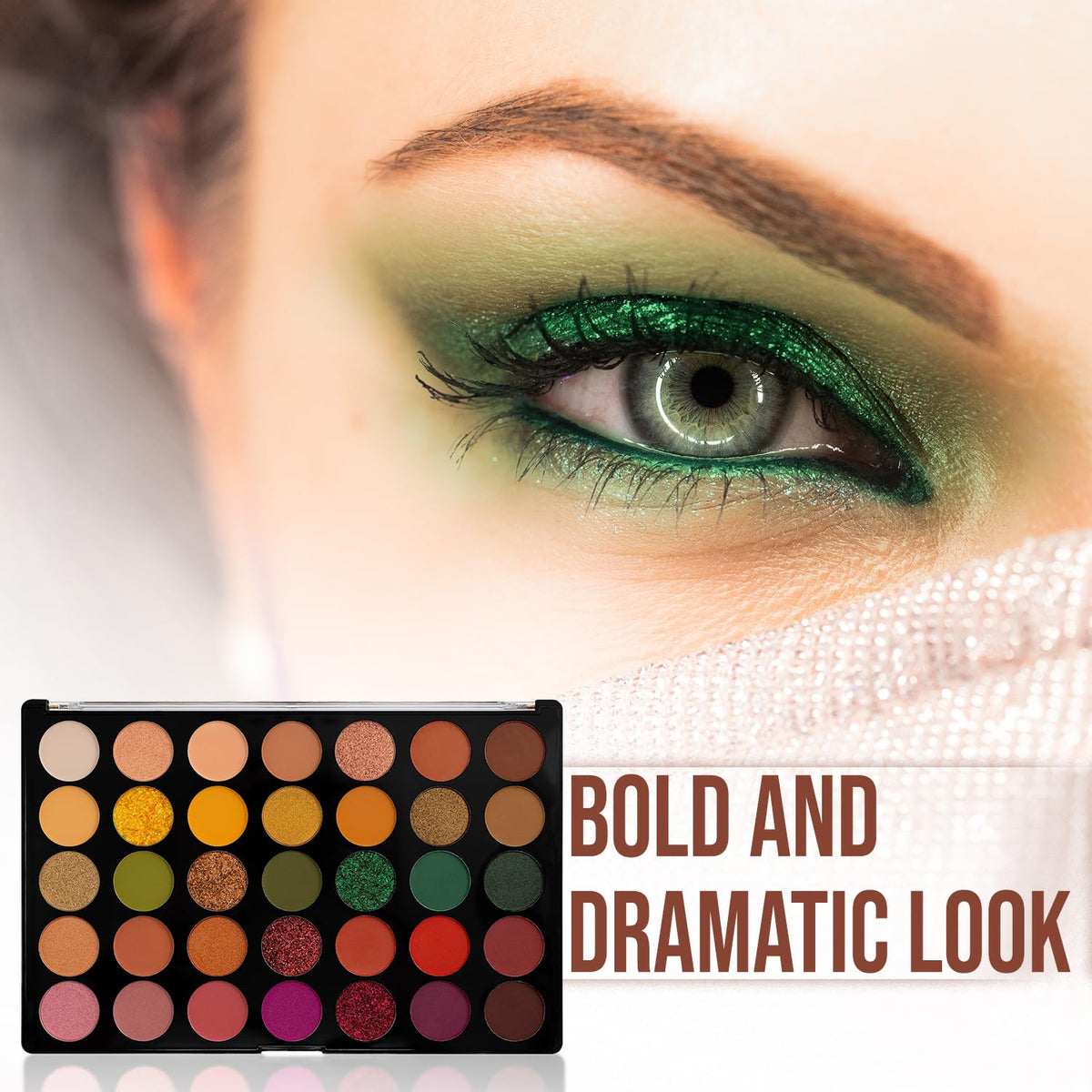 Profusion Marigold 35 Shade Palette open shows matte, shimmer, and glitter shades.