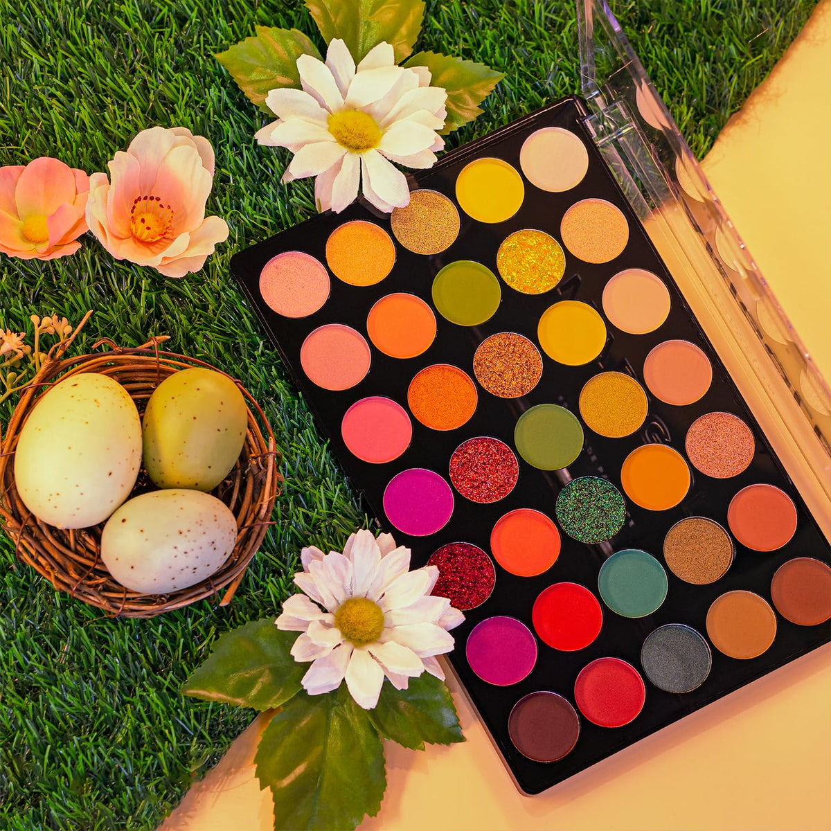 Profusion Marigold glitter shades swatches provide festive accents.