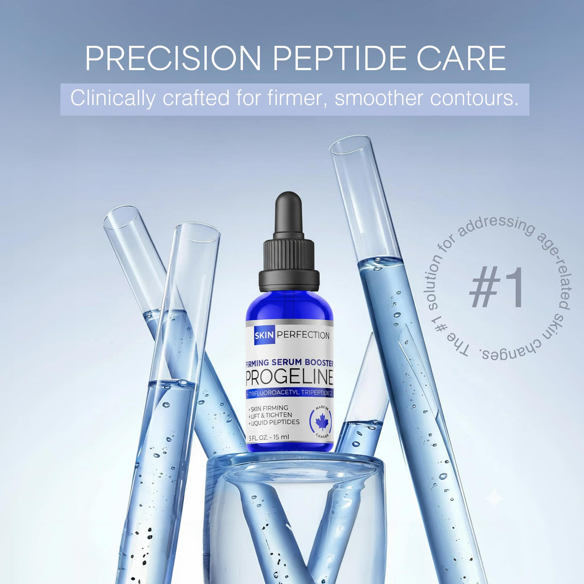 Progeline serum bottle and dropper close-up highlighting premium packaging.