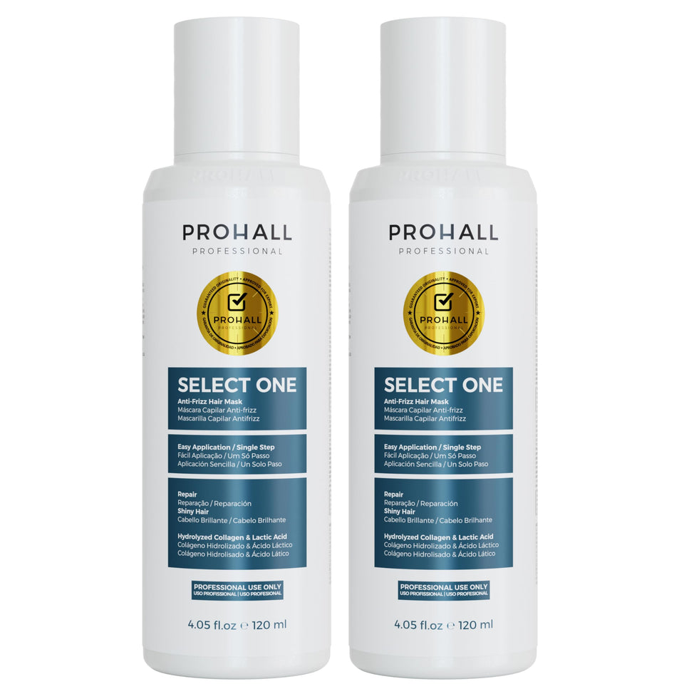 Prohall Select One packaging showing formaldehyde-free keratin treatment for frizz control