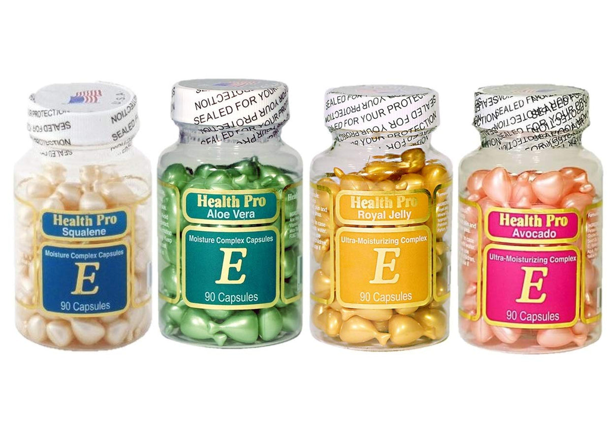 ProHealth Set of 4 Vitamin E Skin Oils with Avocado, Aloe Vera, Royal Jelly and Squalene for hydration.