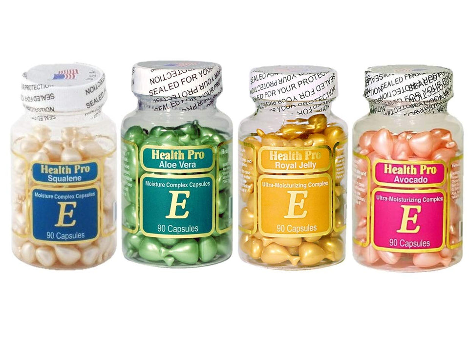 ProHealth Set of 4 Vitamin E Skin Oils with Avocado, Aloe Vera, Royal Jelly and Squalene for hydration.
