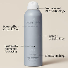 Project Reef Aloe Cooling Mist bottle back highlighting recyclable aluminum packaging