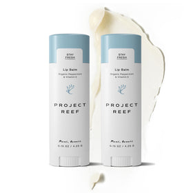 Project Reef Herbal Peppermint Lip Balm bottle demonstrates vegan, reef-safe hydration