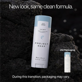 Project Reef Herbal Peppermint Lip Balm tube shows cooling peppermint application
