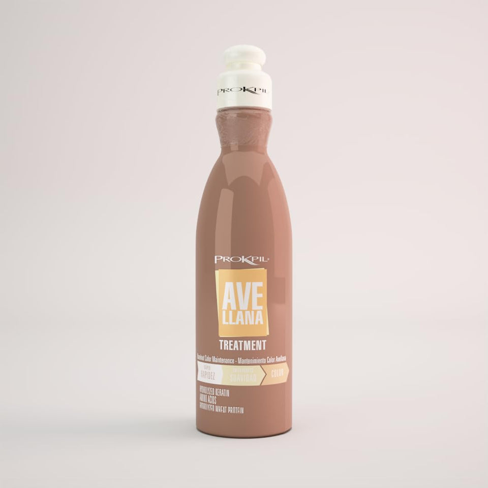 Prokpil Hazelnut Treatment bottle pour demonstrates color maintenance and smooth application.