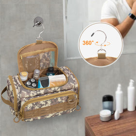Prokva swivel hook hangs anywhere for quick access to toiletries.