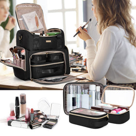 Prokva travel-ready organizer in black for on-the-go makeup setup.