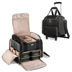 Prokva rolling makeup case with removable bags showing organized compartments for on-the-go work.