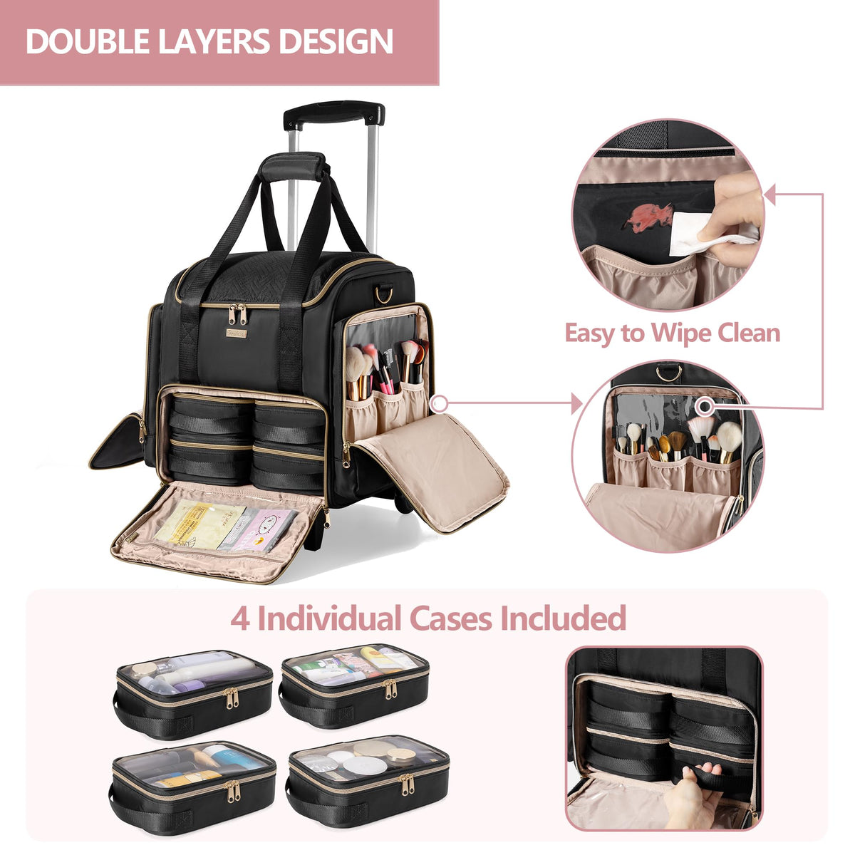 Prokva travel makeup case opened to reveal brush organizer and storage sections.