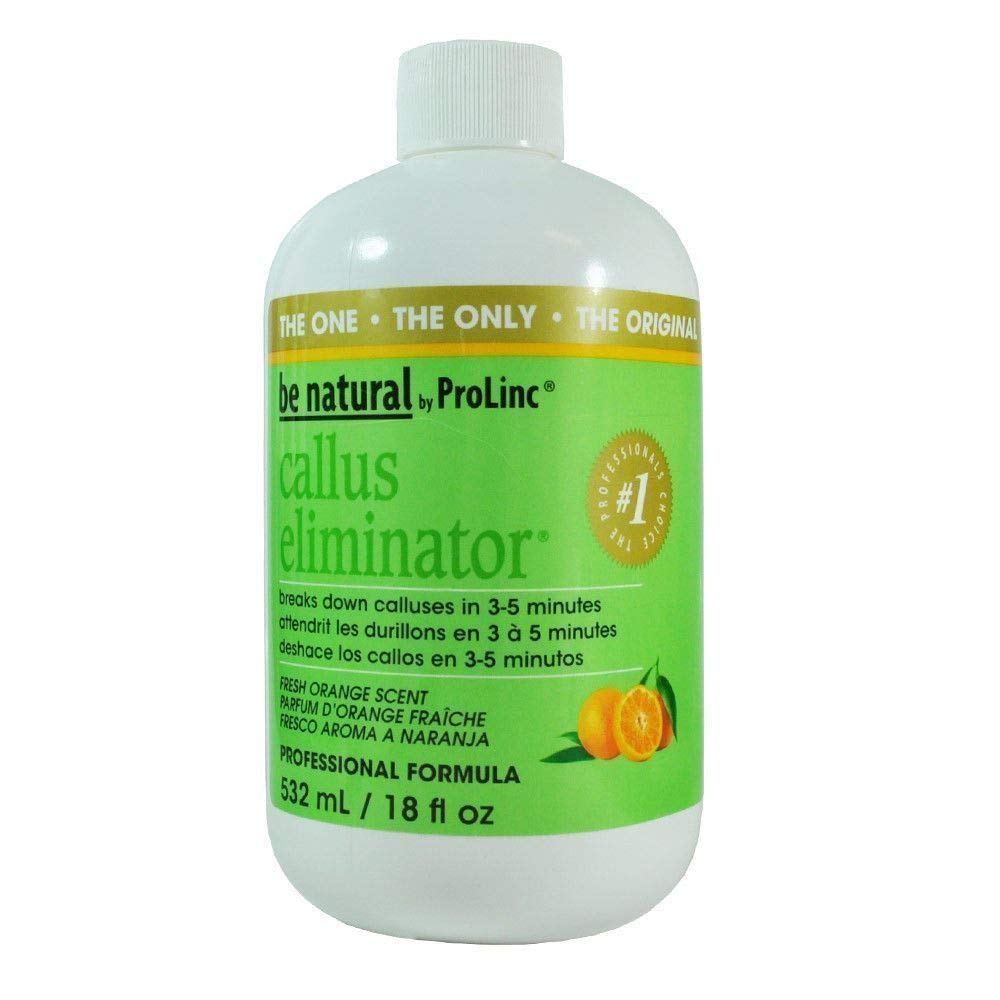 ProLinc Callus Eliminator bottle pour showing fast callus-softening for smoother feet.