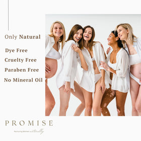 Close-up of Promise Prenatal organic butter ingredients: shea, coconut, mango, cocoa